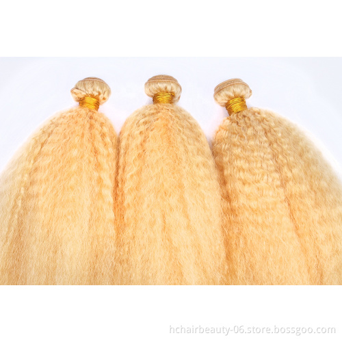 613 Blonde Bundles With Frontal Brazilian Kinky Straight Hair Bundles With Frontal Remy Blonde Human Hair Bundles with frontal